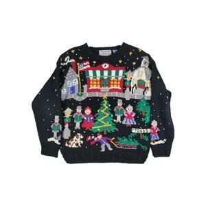 Signatures By Northern Isles Christmas Sweater Unisex L Tree Carolers Black